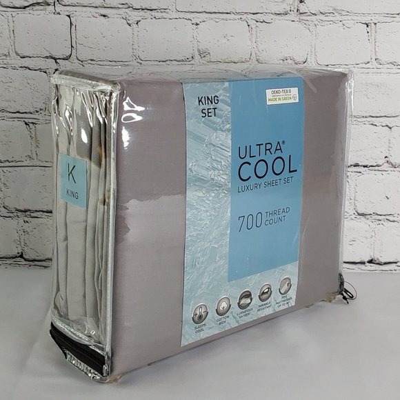 'AQ TEXTILES 'GRAYSON' LUXURY ULTRA COOL COTTON 700 THREAD COUNT KING SHEET SET - Picture 3 of 16